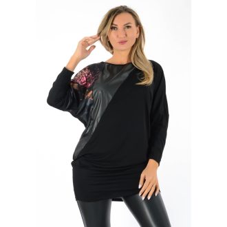 Mintás,denevérujjas,latex betétes tunika! fekete-púderrózsaszín L-XL   Mintás,denevérujjas,latex betétes tunika! fekete-púderrózsaszín L-XL