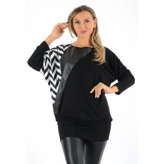 Mintás,denevérujjas,latex betétes tunika! fekete-fehér L-XL   Mintás,denevérujjas,latex betétes tunika! fekete-fehér L-XL