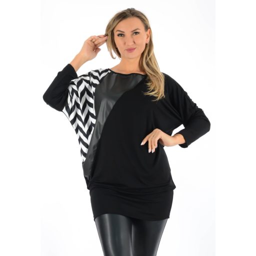 Mintás,denevérujjas,latex betétes tunika! fekete-fehér L-XL