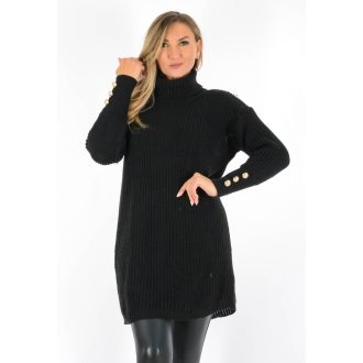Ujján gombdíszes,garbós,kötött tunika ! fekete M-XL Ujján gombdíszes,garbós,kötött tunika ! fekete M-XL