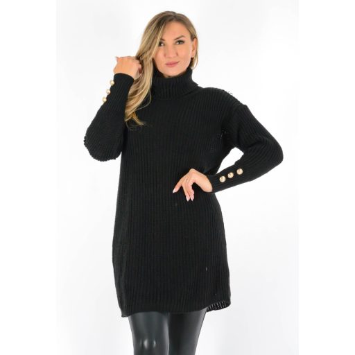 Ujján gombdíszes,garbós,kötött tunika ! fekete M-XL