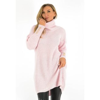 Ujján gombdíszes,garbós,kötött tunika ! rózsaszín M-XL   Ujján gombdíszes,garbós,kötött tunika ! rózsaszín M-XL