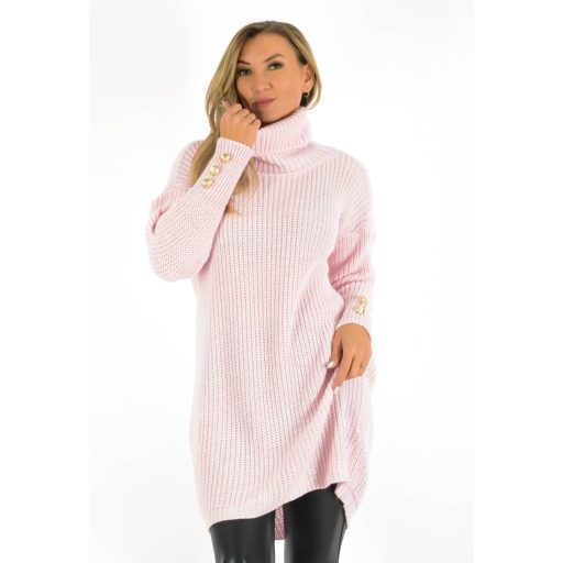 Ujján gombdíszes,garbós,kötött tunika ! rózsaszín M-XL