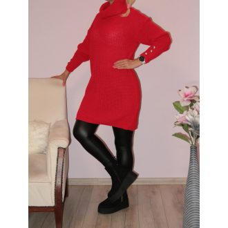 Ujján gombdíszes,garbós,kötött tunika ! piros M-XL Ujján gombdíszes,garbós,kötött tunika ! piros M-XL