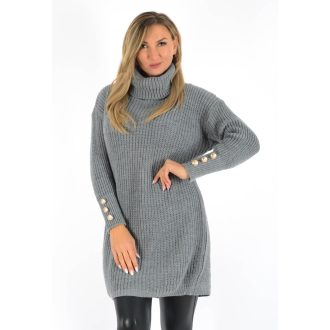 Ujján gombdíszes,garbós,kötött tunika ! szürke M-XL Ujján gombdíszes,garbós,kötött tunika ! szürke M-XL