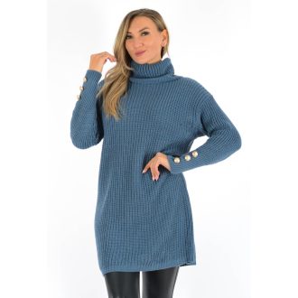 Ujján gombdíszes,garbós,kötött tunika ! farmerkék M-XL Ujján gombdíszes,garbós,kötött tunika ! farmerkék M-XL