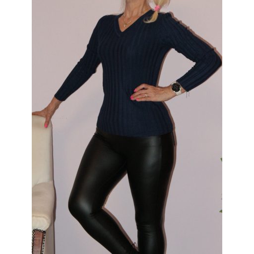 V nyakú kötött felső! sötétkék S-XL