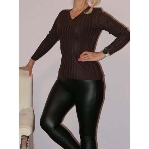 V nyakú kötött felső! csokibarna S-XL