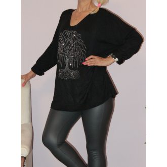 Strasszos életfás,denevérujjas  felső ! fekete  XL-XXL Strasszos életfás,denevérujjas  felső ! fekete  XL-XXL