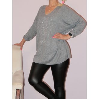 Strasszos életfás,denevérujjas  felső ! szürke XL-XXL Strasszos életfás,denevérujjas  felső ! szürke XL-XXL