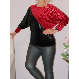   Plüss anyagú,mintás latex betétes,passzés aljú felső! piros-fekete L-XL