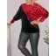 Plüss anyagú,mintás latex betétes,passzés aljú felső! piros-fekete L-XL