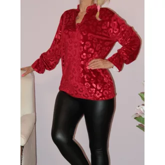   Plüss anyagú mintás, ingfazonú ,gumis aljú felső! piros L-XL