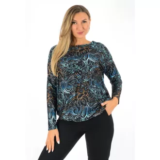   Mintás,aszimmetrikus,gumis aljú felső ! fekete-kék  L-XXL