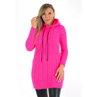 Kapucnis,kötött tunika! neonpink S-M