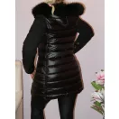 Steppelt,szőrmes kapucnis,zsebes vastag kabát ! fekete L,XL