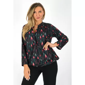   Fenyőfa mintás, ingfazonú ,gumis aljú felső! fekete L-XXL