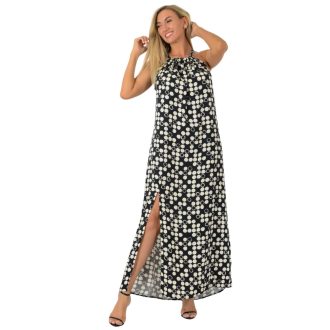 Mintás,nyaknál kötős,felsliccelt maxi ruha!  L-XXL
