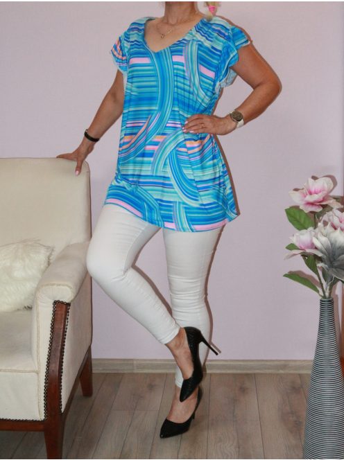 Mintás,fodros ujjú,dupla V kivágású tunika! XL-XXL
