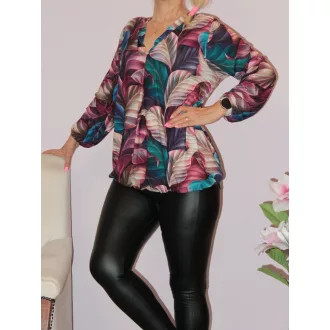   Levél mintás,V nyakú,gumis aljú felső! burgundi-türkiz L-XXL