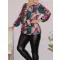 Levél mintás,V nyakú,gumis aljú felső! burgundi-türkiz L-XXL