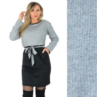   Csillámos puhaanyagú, zsebes ,öves  ruha! szürke-fekete S-XL