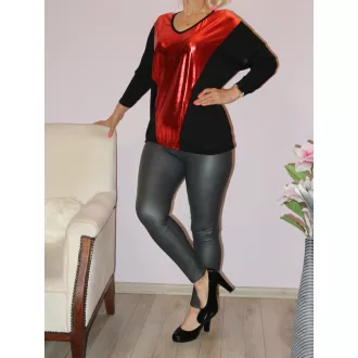   Fényes anyagú,V betétes,gumis aljú felső ! piros-fekete L-XXL