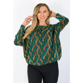   Mintás,csillámos, lurexes,aszimmetrikus,gumis aljú felső ! bronz-türkizzöld L-XXL