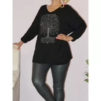Strasszos életfás,denevérujjas  felső ! fekete  XXL-3XL