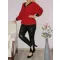 Strasszos lurex anyagú,V nyakú,passzés aljú felső!  piros XXL-3XL