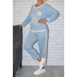   Strasszos mintás,necc betétes,zsebes,öves szett ! kék L-XL