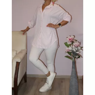 Csíkos,roll-up ujjú ing!  rózsaszín-fehér  L-XL