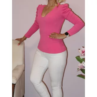 Húzott vállú,V nyakú,bordás felső! pink S-L