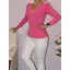 Húzott vállú,V nyakú,bordás felső! pink S-L