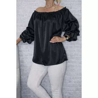 Gumis nyakú,fodros ujjú,szatén felső! fekete M-XL