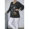 Virágos,fodros V nyakú,prémium felső ! fekete L-XXL