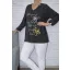 Virágos,fodros V nyakú,prémium felső ! fekete L-XXL