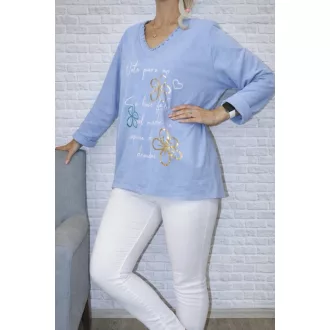 Virágos,fodros V nyakú,prémium felső ! kék L-XXL