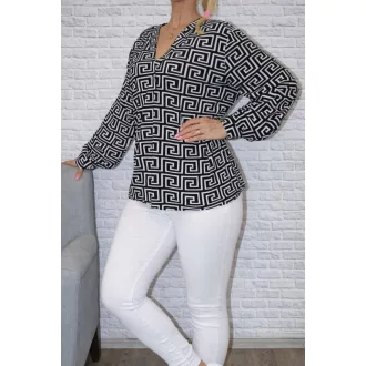   Görög mintás,V nyakú,gumis aljú felső! fekete-fehér  L-XXL
