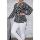 Görög mintás,V nyakú,gumis aljú felső! fekete-fehér  L-XXL