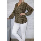 Görög mintás,V nyakú,gumis aljú felső! fekete-camel  L-XXL