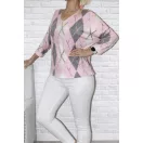 Rombusz mintás,V nyakú,pihe-puha anyagú felső !  rózsaszín-szürke L-XXL