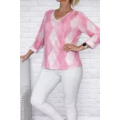 Rombusz mintás,V nyakú,pihe-puha anyagú felső ! pink-fehér L-XXL