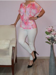 Mintás,denevérujjas,ékszerdíszes felső! pink-lila L-XL