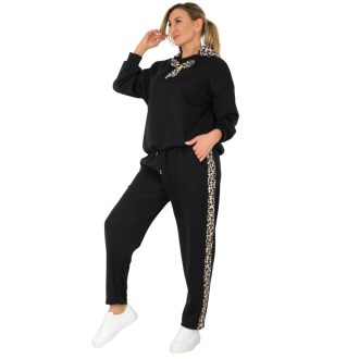   Leopárd mintás, különleges nyakmegoldású,zsebes szabadidőruha ! fekete L-XL