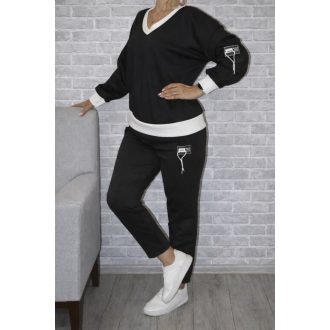 Ujján zsebdíszes,V nyakú,zsebes együttes ! fekete  M-XL