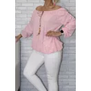 Pöttyös,vállra húzható,gumis aljú nyakú felső ! rózsaszín M-XL
