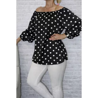 Pöttyös,gumis nyakú, spanyol ujjú felső! fekete M-XL