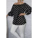 Pöttyös,gumis nyakú, spanyol ujjú felső! fekete M-XL