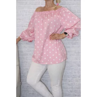  Pöttyös,gumis nyakú, spanyol ujjú felső! rózsaszín M-XL